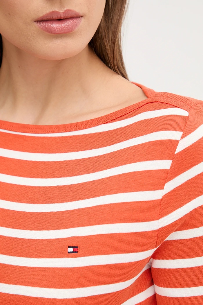 Tommy Hilfiger Majica z dolgimi rokavi ženska bombažna WW0WW40589 oranžna
