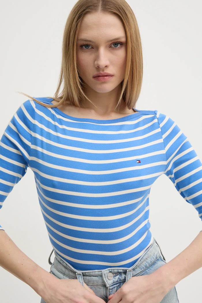 Tommy Hilfiger longsleeve damski bawełniany niebieski WW0WW40589