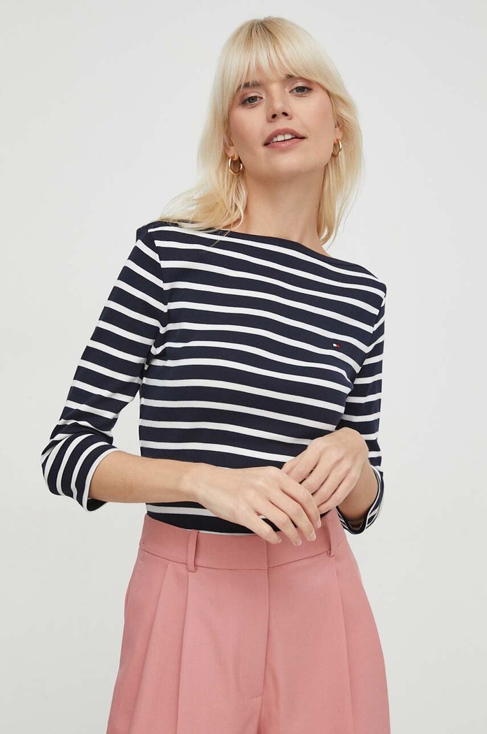 Longsleeve damski bawełniany Tommy Hilfiger WW0WW40589 granatowy
