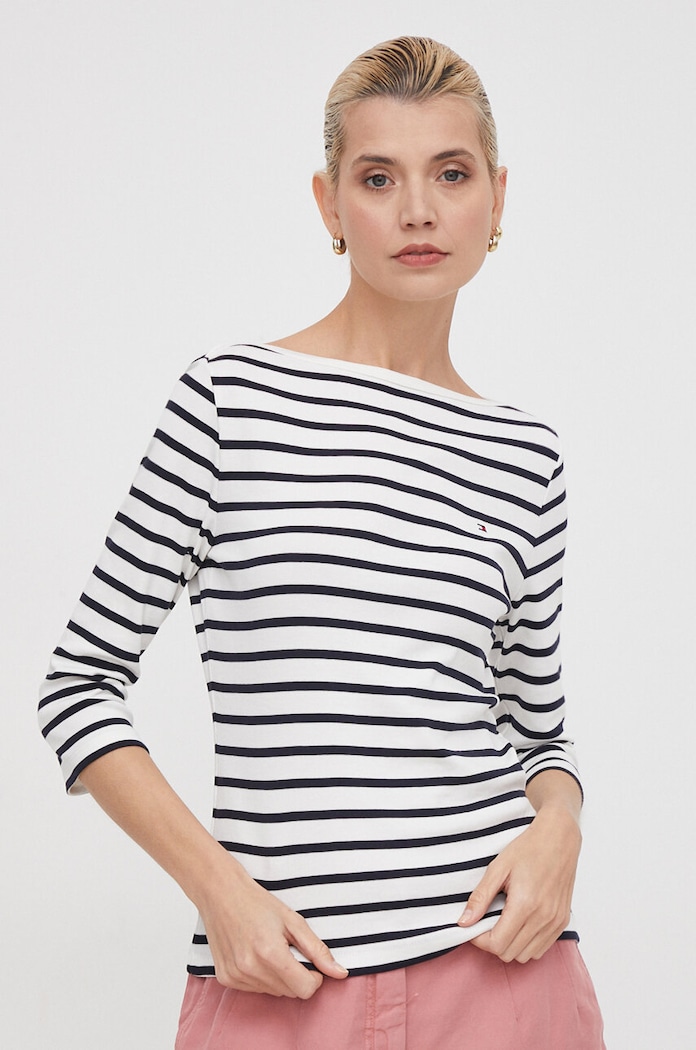 Tommy Hilfiger tričko s dlhým rukávom dámske bavlnené slim tmavomodrá WW0WW40589