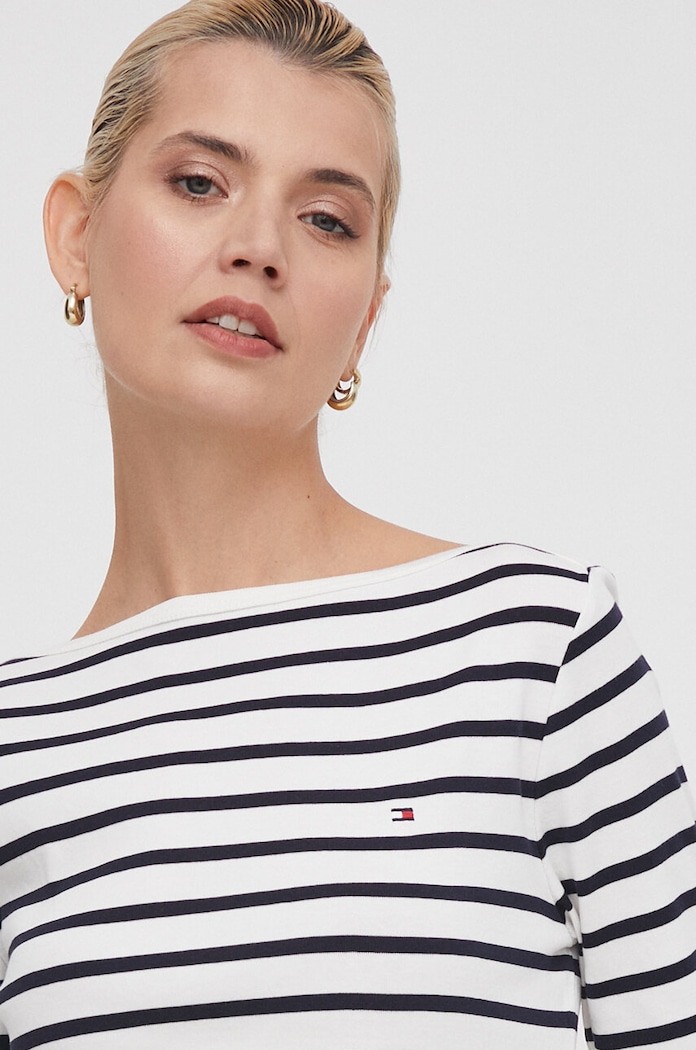 Tommy Hilfiger tričko s dlhým rukávom dámske bavlnené tmavomodrá WW0WW40589