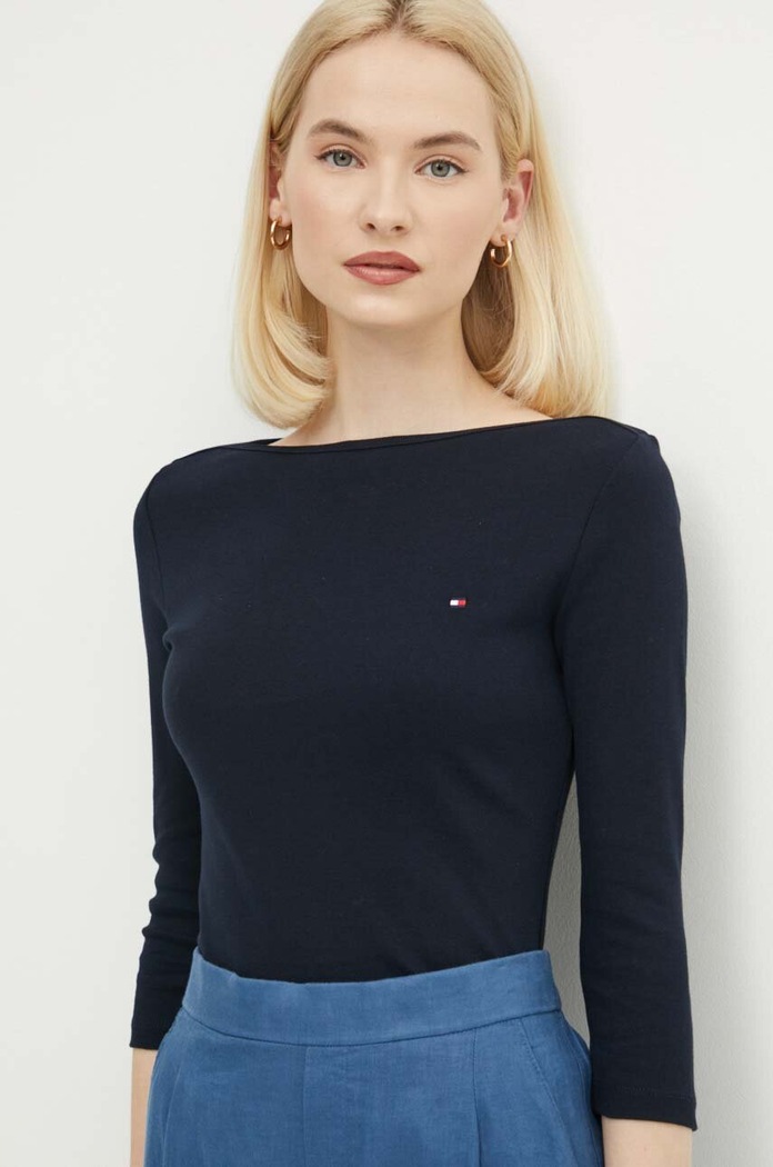 Tommy Hilfiger μακρυμάνικο Γυναικείο βαμβακερό slim σκούρο μπλε WW0WW40589