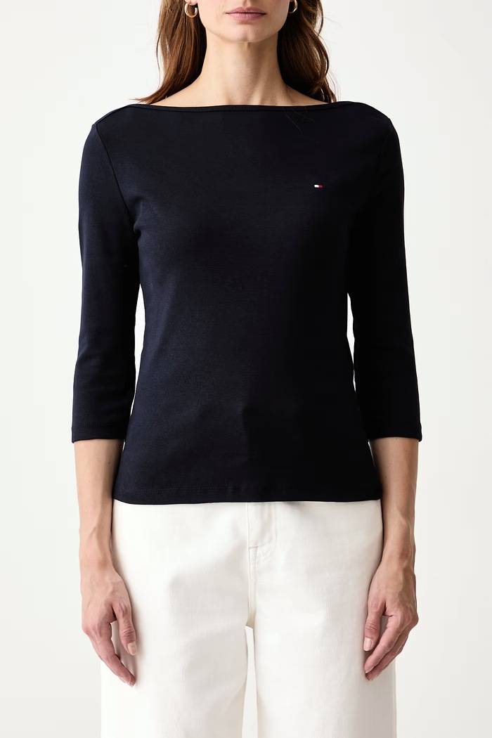 Longsleeve pentru femei din bumbac Tommy Hilfiger WW0WW40589 bleumarin