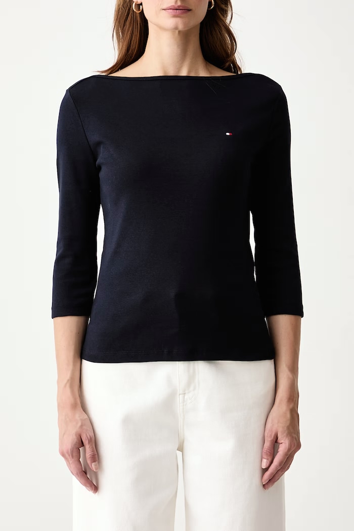 Longsleeve pentru femei din bumbac Tommy Hilfiger WW0WW40589 bleumarin