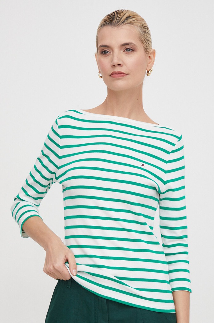 Tommy Hilfiger Μακρυμάνικο γυναικείο βαμβακερό slim πράσινο WW0WW40589