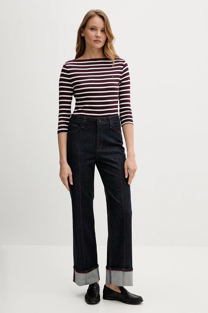 Tommy Hilfiger majica dugih rukava za žene od pamuka WW0WW40589 bordo AA00