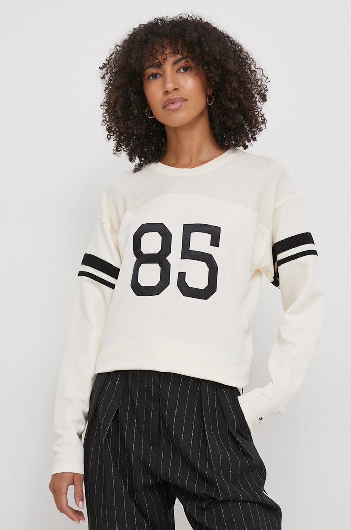 Tričko s dlouhým rukávem Tommy Hilfiger kulatý béžová WW0WW40594