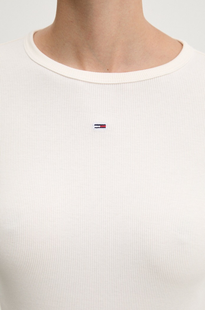 Hosszúujjú női pamut elasztánnal Tommy Jeans bézs DW0DW17387