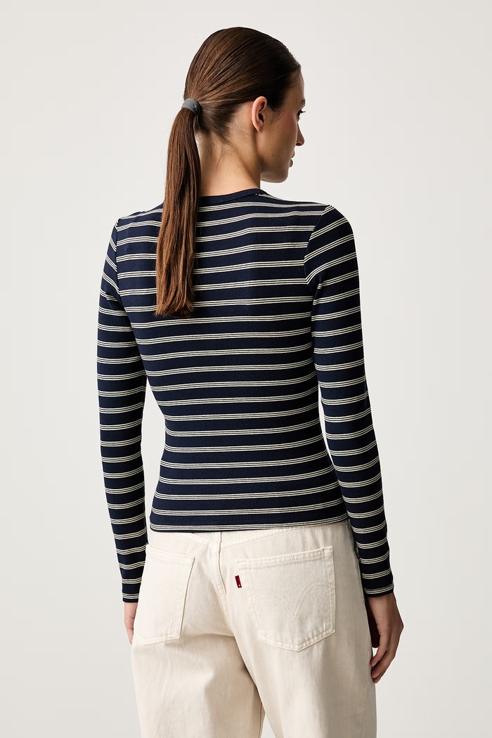 Oblačila Tommy Jeans majica z dolgimi rokavi ženska bombažna z elastanom DW0DW17387 mornarsko modra