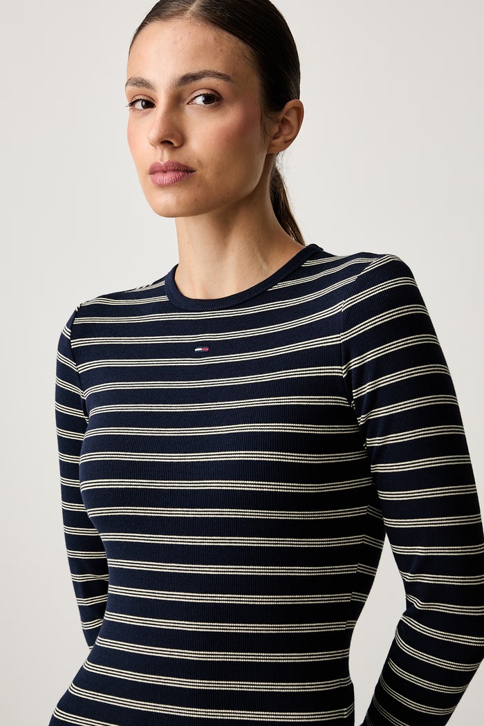 Tommy Jeans majica z dolgimi rokavi ženska bombažna z elastanom mornarsko modra DW0DW17387