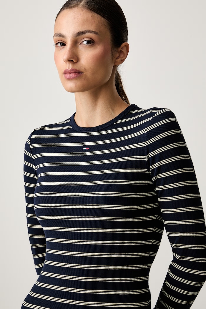 Tommy Jeans majica z dolgimi rokavi ženska bombažna z elastanom mornarsko modra DW0DW17387