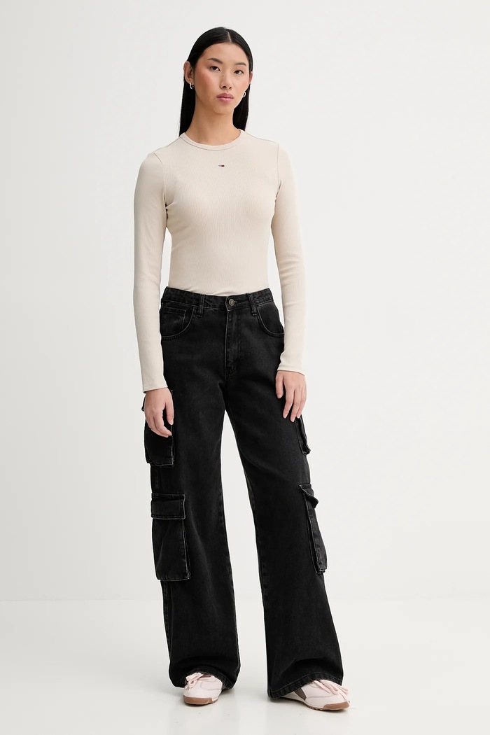Tričko s dlhým rukávom Tommy Jeans DW0DW17387 béžová SS26