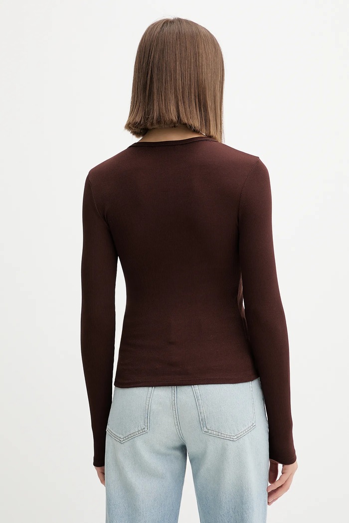 Îmbrăcăminte Tommy Jeans longsleeve pentru femei din bumbac cu elastan DW0DW17387 maro