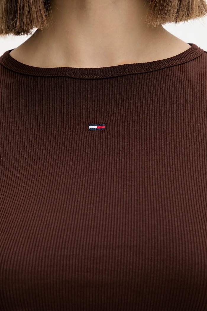 Tommy Jeans longsleeve pentru femei din bumbac cu elastan DW0DW17387 maro