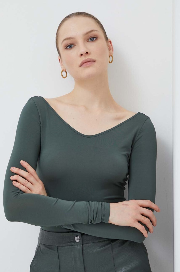 Tričko s dlouhým rukávem Max Mara Leisure hladký zelená 2416941027600
