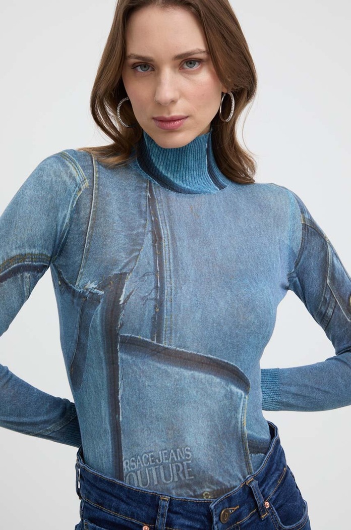 Versace Jeans Couture sweter bawełniany wzorzyste niebieski 76HAFM09.CMH37