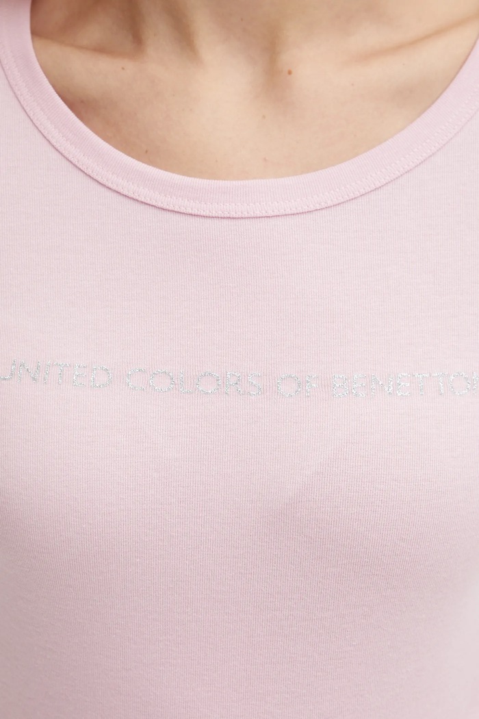 Βαμβακερή μπλούζα με μακριά μανίκια United Colors of Benetton 3GA2E16G0 ροζ