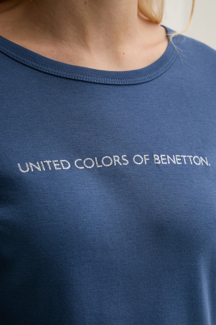 Βαμβακερή μπλούζα με μακριά μανίκια United Colors of Benetton 3GA2E16G0 σκούρο μπλε
