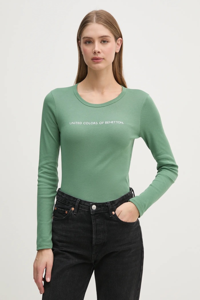 Βαμβακερή μπλούζα με μακριά μανίκια United Colors of Benetton βαμβάκι πράσινο 3GA2E16G0