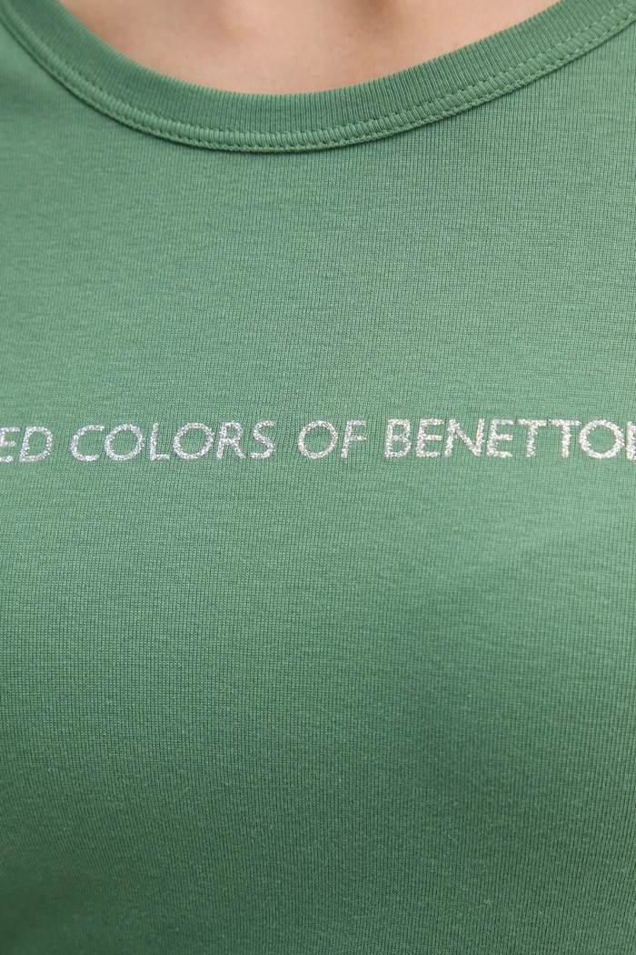 Βαμβακερή μπλούζα με μακριά μανίκια United Colors of Benetton 3GA2E16G0 πράσινο