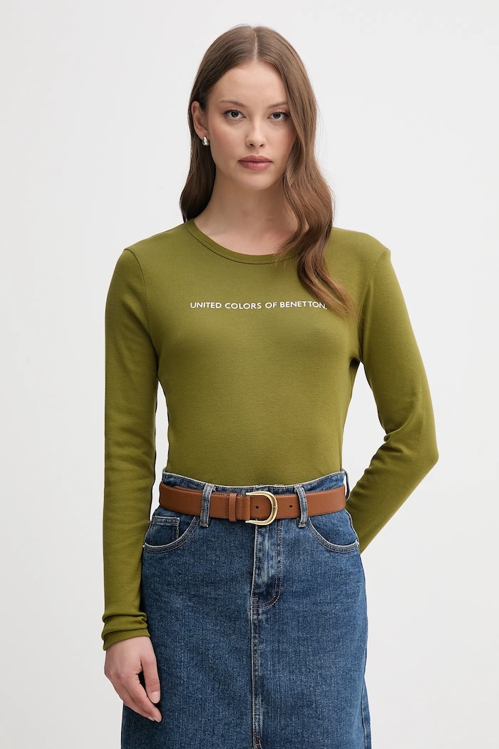 United Colors of Benetton longsleeve bawełniany nadruk zielony 3GA2E16G0