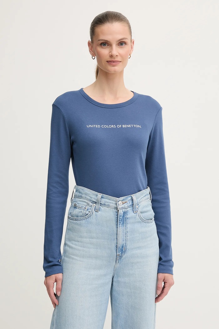 Βαμβακερή μπλούζα με μακριά μανίκια United Colors of Benetton βαμβάκι μπλε 3GA2E16G0
