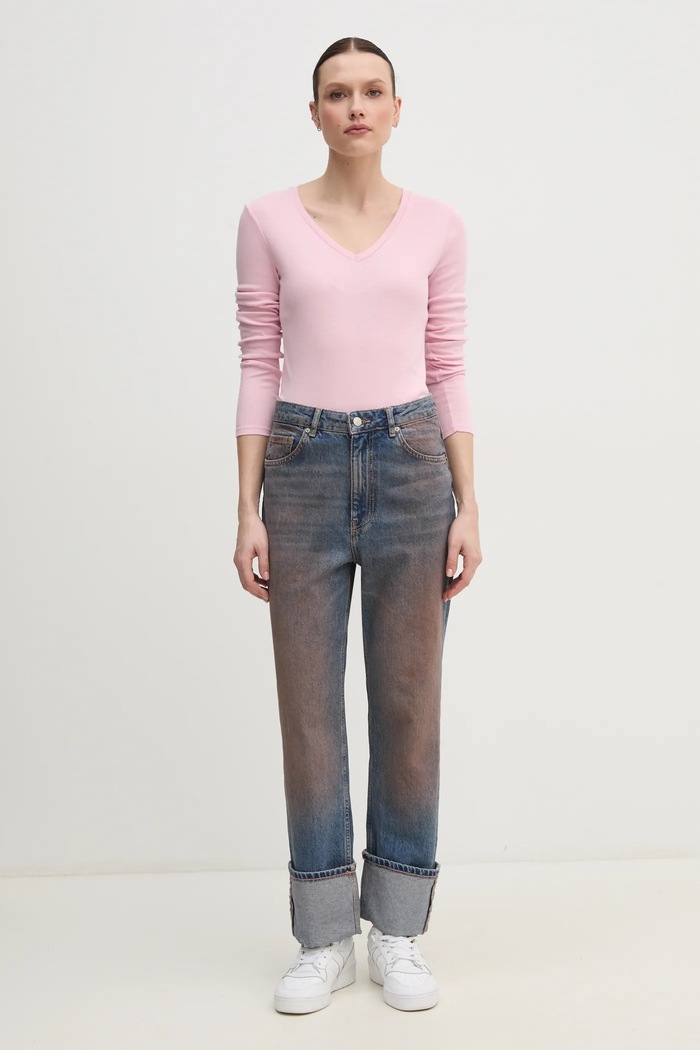 United Colors of Benetton longsleeve din bumbac 3GA2E4245 roz AA00
