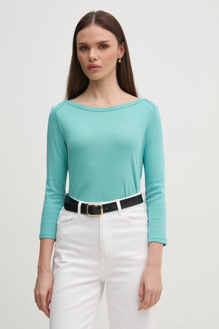 United Colors of Benetton Βαμβακερή μπλούζα με μακριά μανίκια United Colors of Benetton τιρκουάζ 3GA2E16A1
