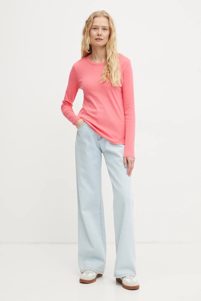 Bavlněné tričko s dlouhým rukávem United Colors of Benetton 3GA2E16F9 růžová AW25