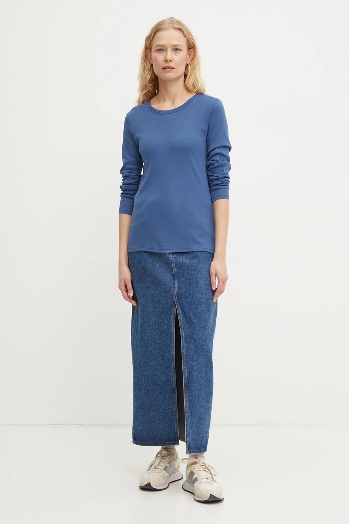 Pamučna majica dugih rukava United Colors of Benetton 3GA2E16F9 mornarsko plava AW25