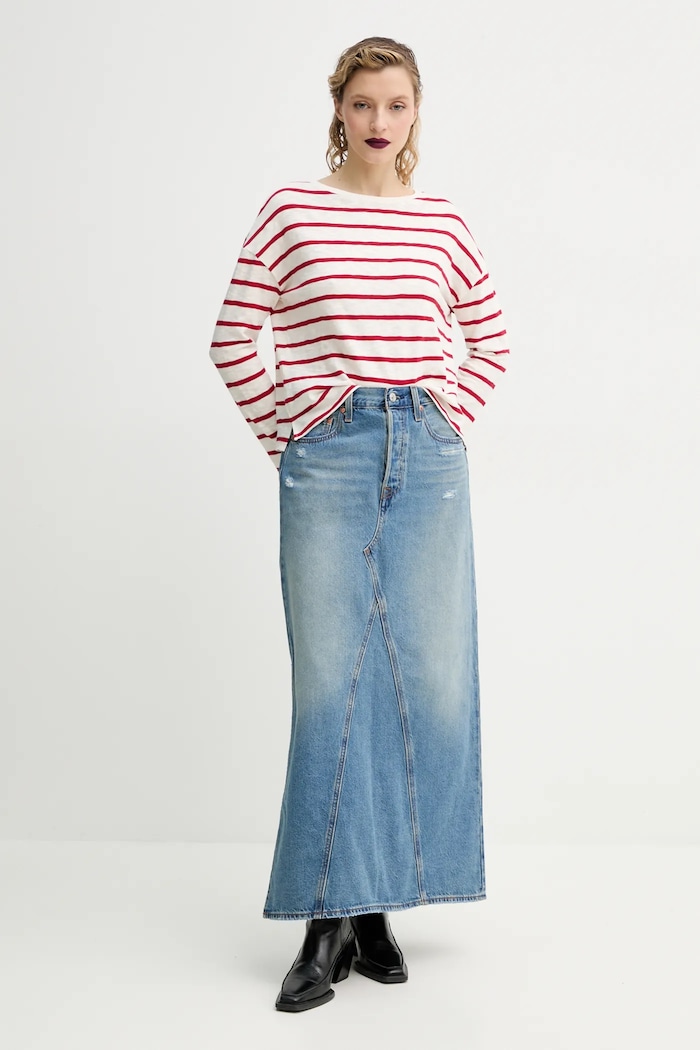 Памучна блуза с дълги ръкави Levi's A7248 бежов SS25