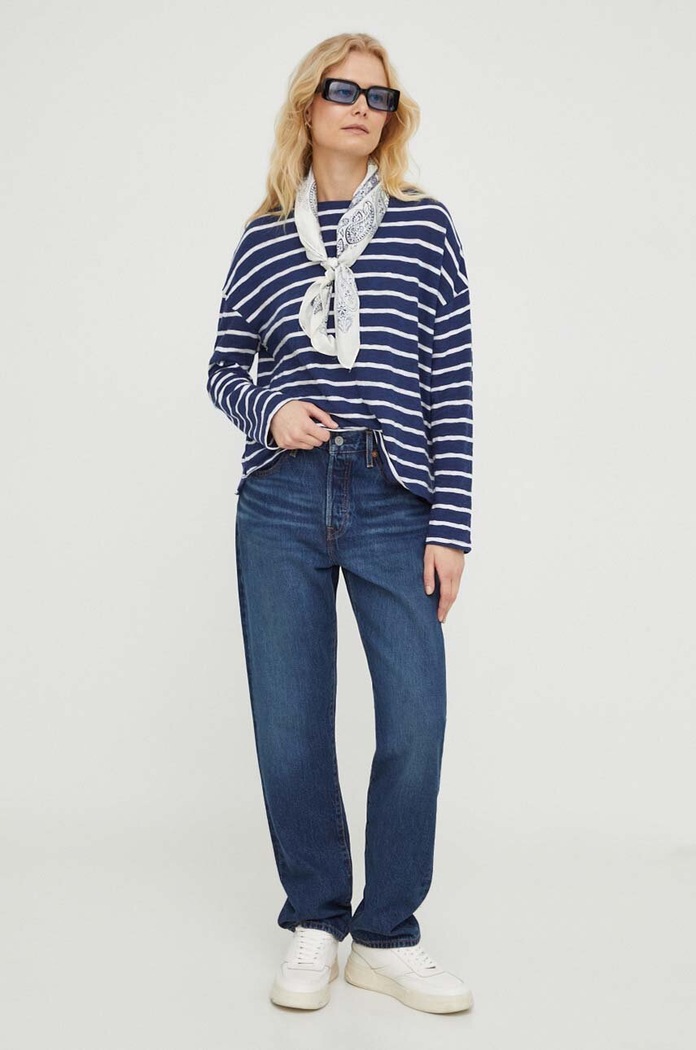 Bavlněné tričko s dlouhým rukávem Levi's A7248 námořnická modř SS25