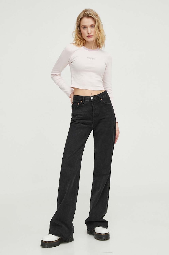 Bavlněné tričko s dlouhým rukávem Levi's A7430 růžová SS24