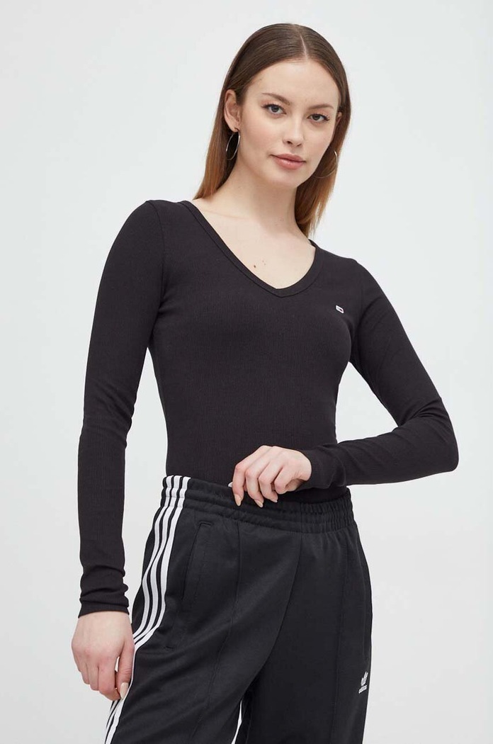 Majica dugih rukava Tommy Jeans bez uzorka crna DW0DW17990