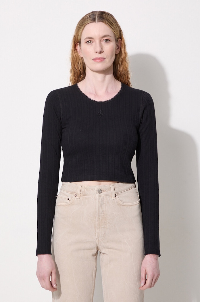 JW Anderson top a maniche lunghe in cotone Cropped Anchor Embroidery Longsleeve Top regolare nero JO0211.PG1501.999