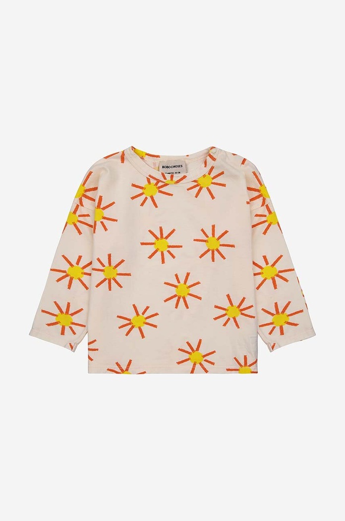 Bobo Choses longsleeve bawełniany niemowlęcy 124AB014 beżowy SS24