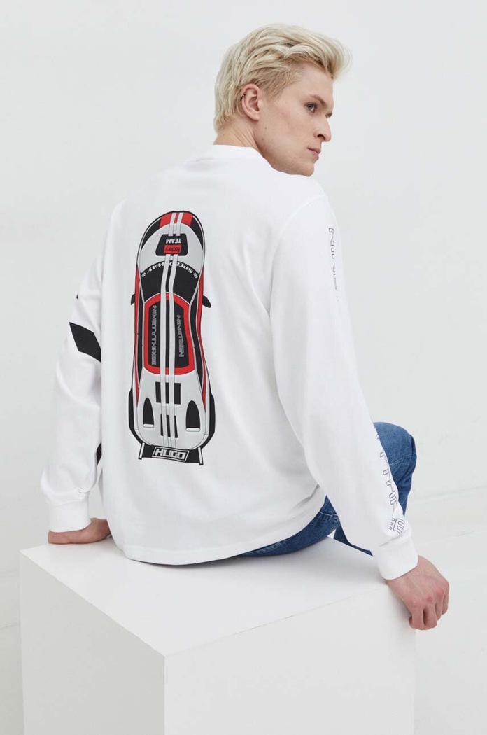 HUGO longsleeve bawełniany nadruk biały 50511045