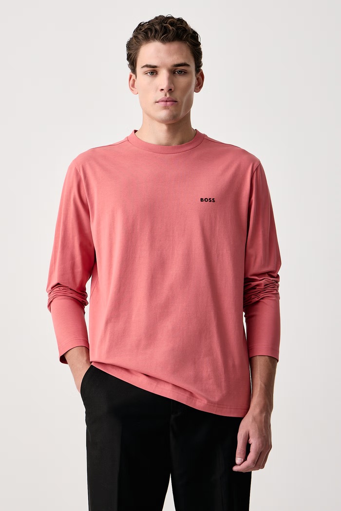BOSS Green Лонгслив для мужчин из хлопка с эластаном Tee Long розовый 50506365
