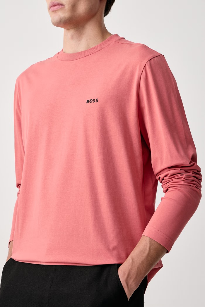 Лонгслив для мужчин из хлопка с эластаном Tee Long BOSS Green 50506365 розовый