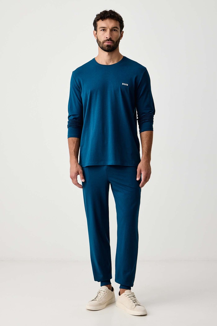 BOSS Longsleeve lounge męski bawełniany z elastanem Mix&Match LS-Shirt R 50515389 niebieski AW25
