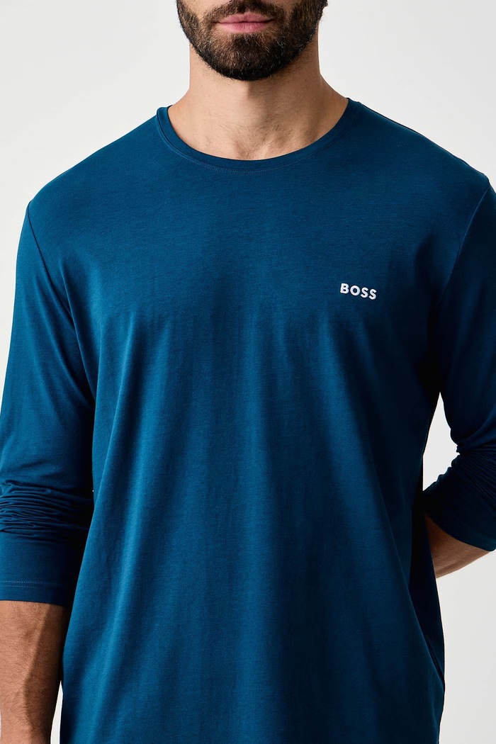 Longsleeve lounge męski bawełniany z elastanem Mix&Match LS-Shirt R BOSS 50515389 niebieski