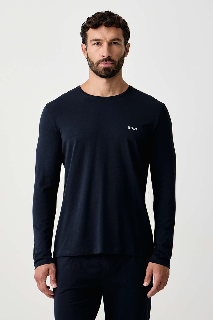BOSS Homewear majica dugih rukava muška od pamuka s elastanom Mix&Match LS-Shirt R mornarsko plava 50515389