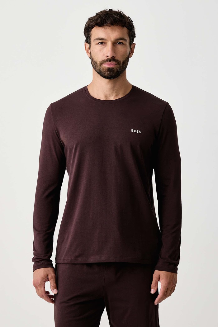 BOSS Homewear majica dugih rukava muška od pamuka s elastanom Mix&Match LS-Shirt R smeđa 50515389