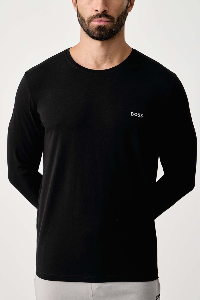 Homewear majica dugih rukava muška od pamuka s elastanom Mix&Match LS-Shirt R BOSS 50515389 crna