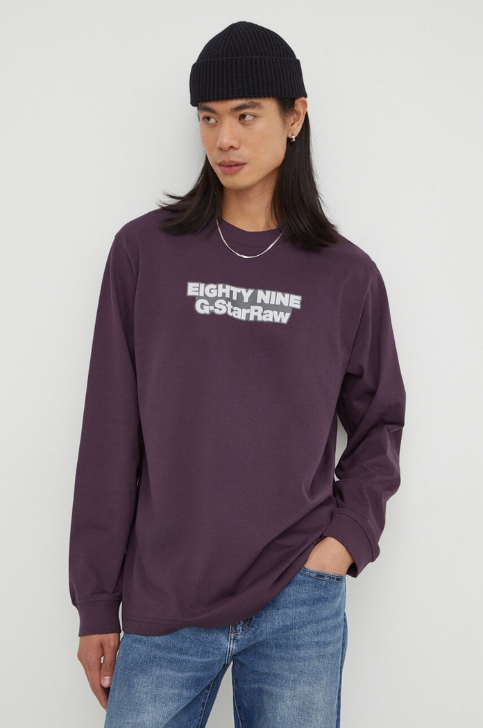 G-Star longsleeve bawełniany nadruk fioletowy D23886.C336