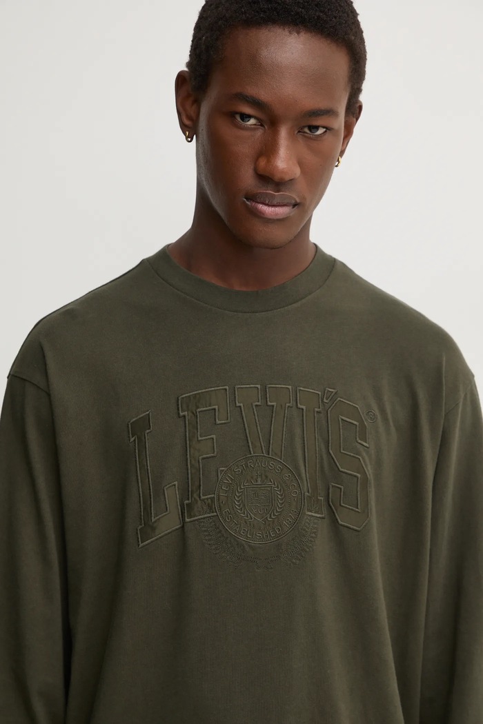 Bavlněné tričko s dlouhým rukávem Levi's zelená A6145