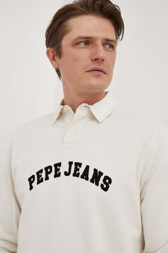 Bavlněné tričko s dlouhým rukávem Pepe Jeans Harry béžová PM542100