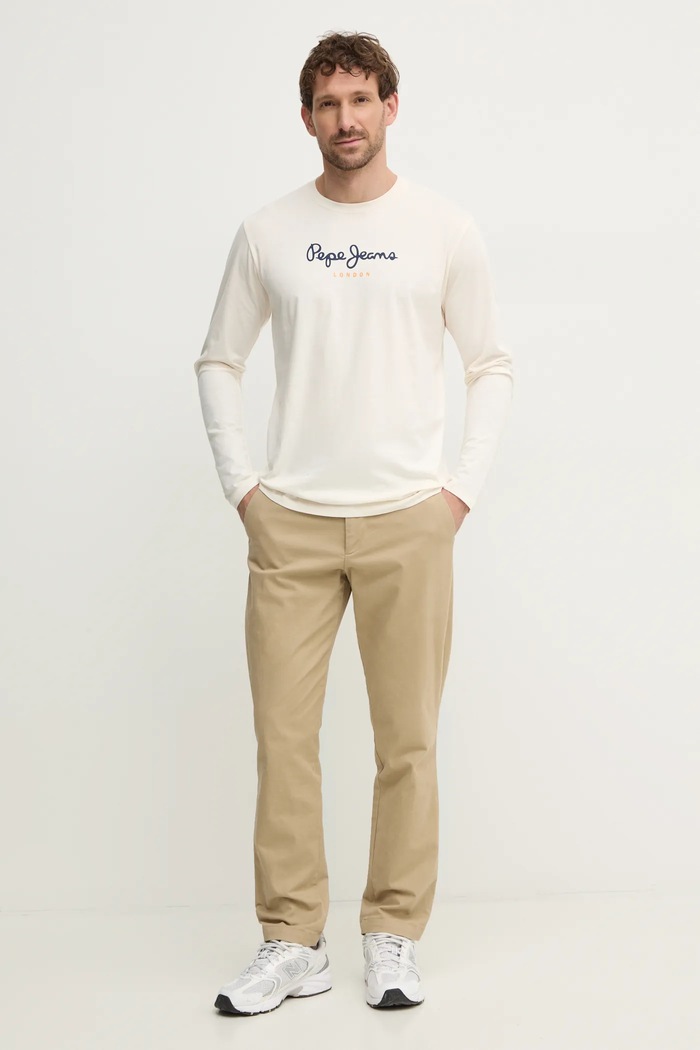 Памучна тениска Pepe Jeans Eggo PM508209 бежов SS25