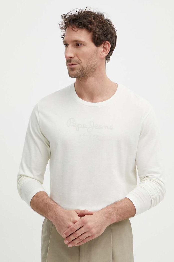 Bavlnené tričko Pepe Jeans EGGO LONG N potlač béžová PM508209