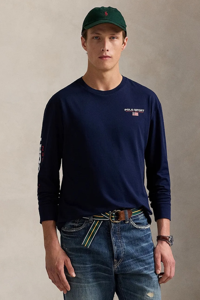 Ρούχα Βαμβακερή μπλούζα με μακριά μανίκια Polo Ralph Lauren 710814128 σκούρο μπλε